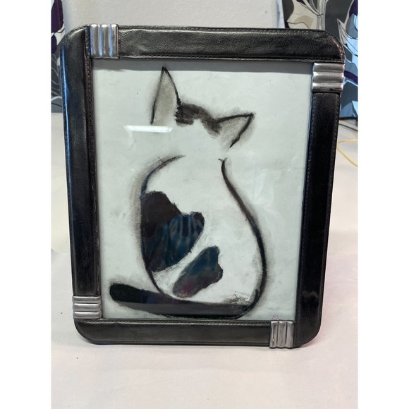 Anastasia Terskin inspired Charcoal on Paper Black and White Cat Leather Frame